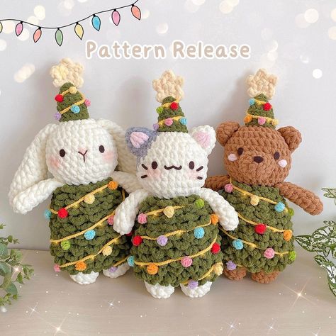 3IN1 BEAR, BUNNY & CAT CHRISTMAS TREE 🎄 Pattern Release My 3in1 Christmas Tree pattern is now available in my Ko-fi, Ravelry and Ribblr… | Instagram Christmas Tree Crochet Pattern, Tree Crochet Pattern, Christmas Tree Crochet, Tree Crochet, 3rd December, Bunny Cat, Crochet Ornament Patterns, Cat Christmas Tree, Crochet Patterns Free Beginner