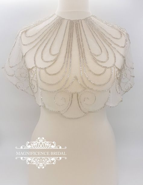 Art Deco Wedding Accessories, Gatsby Wedding Dress, Art Deco Wedding Dress, Dress With Veil, Deco Wedding Dress, Wedding Capelet, Bridal Capelet, Beaded Cape, Tambour Beading