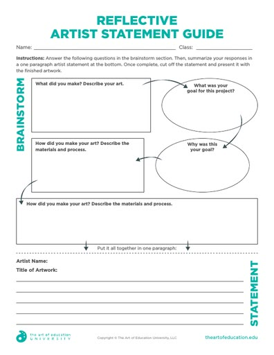 Reflective Artist Statement Guide - FLEX Assessment Art Self Assessment, Artist Statement Worksheet, Art Critique Worksheet, Artist Statement Examples, Ceramics Classroom, Artist Statement Template, Rich Library, Intro To Art, Art Classroom Management