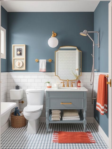 Transform your child's space with 12 kids bathroom ideas that combine fun, safety, and functionality for a magical experience! Brother Sister Bathroom Ideas, Kid And Guest Bathroom, Kids Gender Neutral Bathroom, Boy Girl Shared Bathroom Ideas, Kids Bathroom Ideas For Boys, Kids And Guest Bathroom Ideas, Blue Kids Bathroom, Kids/guest Bathroom