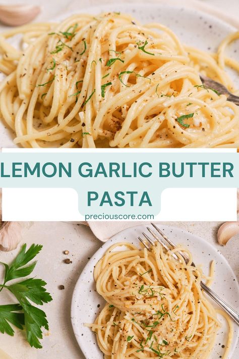 The best Lemon Garlic Butter Pasta. This simple pasta dinner is simple for weeknights. Just add your favorite protein and a salad! Lemon Butter Garlic Pasta, Simple Pasta Dinner, Lemon Butter Chicken Pasta, Lemon Butter Sauce Pasta, Pasta With Lemon Sauce, Garlic Butter Noodles, Butter Sauce For Pasta, Garlic Pasta Recipe, Lemon Pasta Recipes