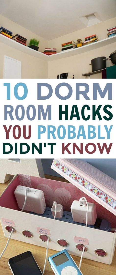 10 Dorm Room Hacks You Probably Didn’t Know - A Little Craft In Your Day College Dorm Closet, Dorm Closet Organization, Decor Hacks Diy, Dorm Room Organization Diy, Dorm Closet, Dorm Hacks, Craft Hacks, Dorm Room Hacks, Dorm Diy