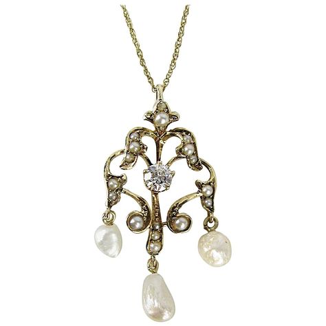 Antique Gold Victorian Lavalier Diamond Necklace  | From a unique collection of… Long Diamond Necklace, Diamond And Pearl Necklace, Victorian Pendant Necklace, Victorian Accessories, Diamond Chain Necklace, Victorian Pendants, Pearl Drop Necklace, Antique Gold Jewelry, White Gold Set