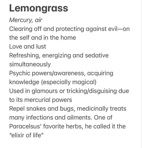 Lemongrass Witchcraft, Lemon Grass Magical Properties, Lemongrass Magical Properties, Spell Crafting, Herb Magick, Magick Crafts, Magickal Correspondences, Magical Ingredients, Witch Kitchen