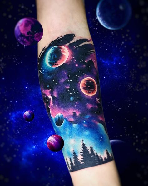 Galaxy Tattoos, Galaxy Tattoo Sleeve, Outer Space Tattoos, Tattoo Line Art, Tato Minimal, Tattoo Line, Universe Tattoo, Tattoos Mandala, Galaxy Tattoo