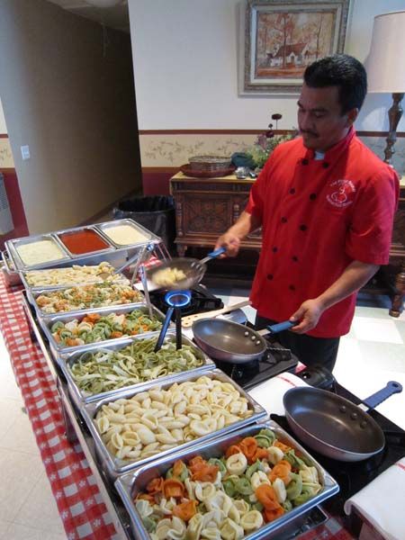 Pasta Station do you want a pasta station like this where you self serve or have one attendant? Pasta Wedding Buffet, Pasta Station Ideas, Pasta Bar Wedding Reception, Pasta Catering, Reception Food Station, Wedding Reception Food Stations, Pasta Station, Pasta Buffet, Wedding Food Display