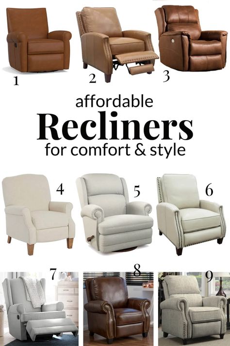 When you want your home to be cozy and comfy, but still have style, don't overlook a recliner. One that rocks, reclines and swivels are the best and come in many different style and fabrics - leathers, solid and pattern fabric to fit your decorating style. It will be the chair that everyone wants to sit in. Best Recliners Living Rooms, How To Style Recliners In Living Room, Cozy Recliners In Living Room, Recliners In Bedroom, Leather Recliners Family Room, Two Recliners With Table Between, Styling A Recliner, High Back Recliner Chair, Small Living Room Recliner Ideas