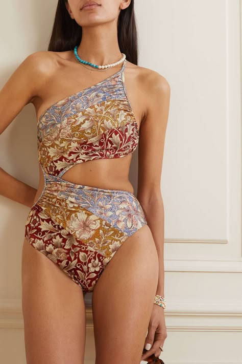 ZIMMERMANN Chintz one-shoulder cutout printed swimsuit Swimsuits 2024, Zimmermann Swimwear, Classy Swimwear, Human Aesthetic, Botanical Fashion, Trendy Swimsuits, Swimsuits Outfits, Beach Wear Outfits, Swimsuit Design