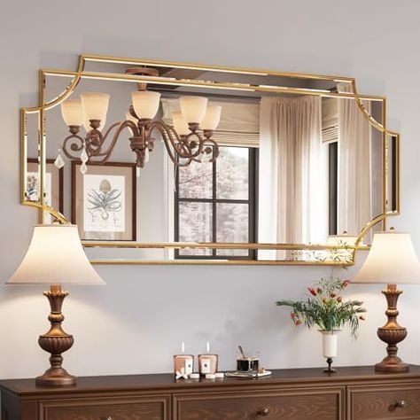 Full Length Mirror In Bathroom, Large Gold Mirror, Mirror For Wall, Wall Vanity, Farmhouse Entryway, Vanity Wall Mirror, Farmhouse Fireplace, Gold Bathroom, Decorative Mirror