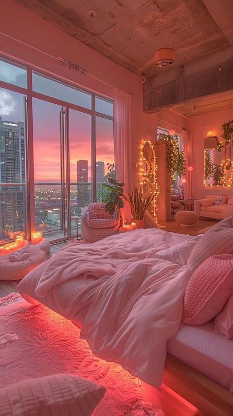 Dreamy Bedrooms Aesthetic, Dreamy Room Aesthetic, Aesthetic Studio Apartment, Pink House Interior, Colorful Rooms, Fun Room, Dream Bedroom Inspiration, Dream Apartment Decor, Future Apartment Decor