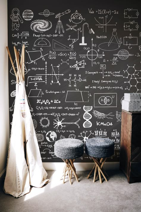 Eazywallz Chalkboard Art Classroom, Science Bedroom Decor, Scientific Formulas, Science Bedroom, Life Science Classroom, Boho Homes, Peel And Stick Wall Murals, Science Room, Science Classroom Decorations