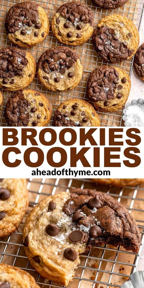 Chocolate Chip Brookies Recipe, Homemade Brookie Recipe, Brownie And Cookie Recipe, Fudgy Chocolate Chip Cookies, Brookies Recipe Cookie Brownies Easy, The Best Cookies Ever, Brookie Recipes Easy, Butterless Desserts, Brookies Recipe With Box Brownies