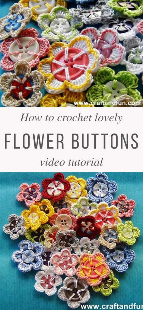 Crochet Flower Button Pattern Free, Crochet Flowers Free Pattern For Hats, Crochet Spirals Free Pattern, Crochet Button Flowers Free Pattern, Crochet Buttons How To Make, Button Flowers How To Make, Crocheted Buttons, Button Art Projects, Crochet Puff Flower