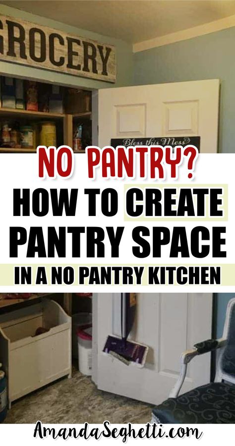 Best food storage no pantry solutions Make Pantry In Small Kitchen, Kitchen Pantry Solutions, Pantry Idea For Small Kitchen, Kitchen Storage With No Pantry, Add A Pantry To Small Kitchen, Creating Pantry Space, Small Dining Room Pantry Ideas, House With No Pantry, Pantry Ideas When You Dont Have A Pantry