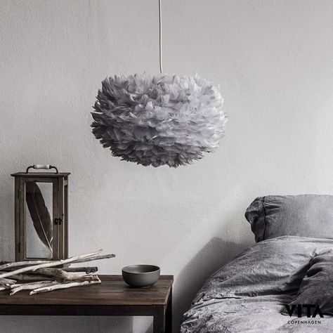 VITA Copenhagen lighting Eos Autumn Fair 2016 Birmingham NEC Feather Light Shade, Unique Lampshades, Feather Lamp, Ceiling Lamps Bedroom, Luxury Bedroom Design, Modern Bedroom Design, Fritz Hansen, Bedroom Lamps, Luminaire Design