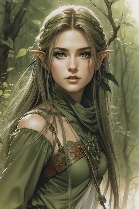 Wood Elf Dnd, Forest Elf Aesthetic, Weiblicher Elf, Elven Woman, Baby Dragon Art, Dnd Druid, Elf Drawings, Dnd Elves, Elf Warrior