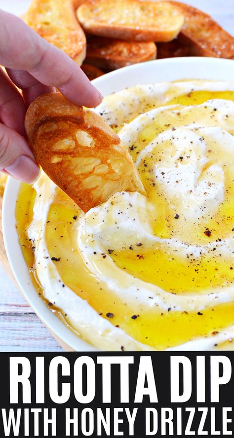 Ricotta Cheese With Honey, Whipped Ricotta Honey Fig, Toasted Bread For Dipping, Sweet Bread Dip, Whipped Ricotta And Honey Dip, Ricotta Cheese Spread, Honey Cheese Dip, Ricotta Baguette Appetizer, Whipped Ricotta Dip With Honey