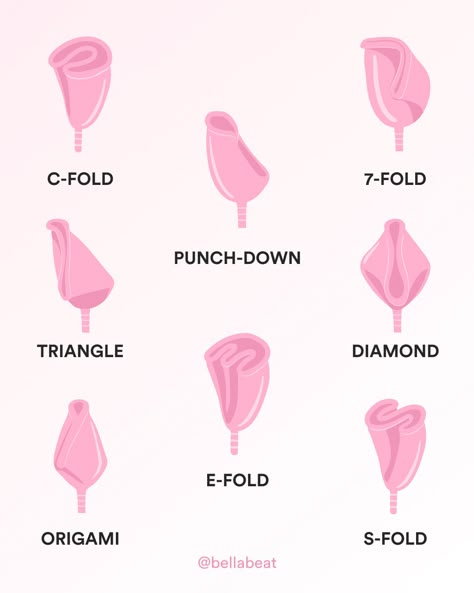 Discover the perfect menstrual cup fold for your comfort and ease with these helpful tips. Explore various folding techniques like the C-fold, punch-down fold, 7-fold, origami fold, and more. Find the fold that suits your anatomy and preferences to ensure a leak-free and comfortable experience. Don't be intimidated—practice, seek guidance, and be patient as you find the right fold for your body. Enjoy the benefits of a menstrual cup with confidence and convenience. Menstrual Cup For Beginners, Menstrual Cup Benefits, Menstrual Cup Folds, Menstrual Cup Cleaning, Period Cramp Relief, Period Tips, Types Of Folds, Diva Cup, Period Cup