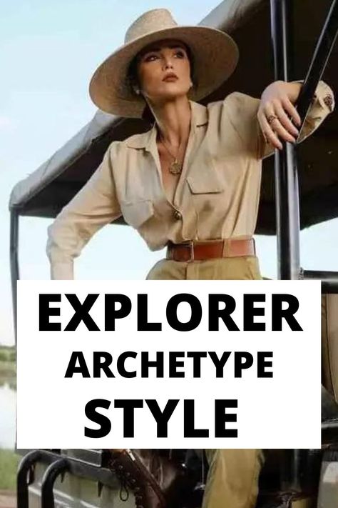 Explorer Archetype can be easily applied in personal style and everyday wardrobe. Recently, the theory of archetypes has become very popular, the founder of Female Explorer Aesthetic, Archeology Outfit Women, The Explorer Archetype, Huntress Archetype Style, Adventure Outfit Exploring, Mother Archetype Style, Vintage Safari Outfit, Adventure Outfit Aesthetic, The Mystic Archetype Outfits