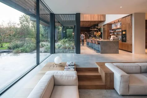 Modern villa in Amsterdam offers fabulous indoor-outdoor connectivity Sunken Living Room, Future House, Home Inspo, Home Inspiration, Dining Area, My House, Amsterdam, Home Interior, Future Home