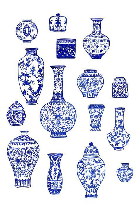 China Tattoo, Blue And White Vases, Chinese Vase, Arte Sketchbook, White Vases, Cute Tattoos, Tattoo Inspo, Art Class, Chinoiserie