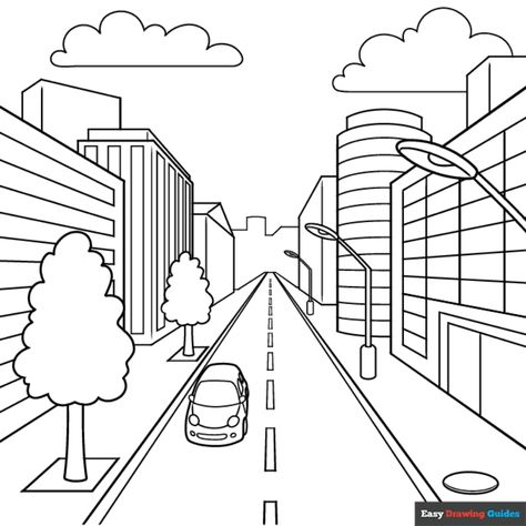 Free Easy Street in One Point Perspective Coloring Page for Kids One Point Perspective Drawing Easy, Perspective Pictures, Forest Coloring Pages, Free Printable Coloring Sheets, One Point Perspective, House Colouring Pages, Kid Coloring Page, School Coloring Pages, Online Coloring Pages