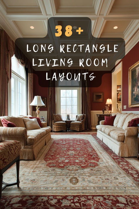 Revamp your space with 38 innovative layouts for long rectangle living rooms. 📏🛋️ These designs feature creative furniture arrangements, stylish decor tips, and space-maximizing solutions that transform your room. Curious about optimizing your space? Click to explore all the innovative layouts! #LivingRoomLayouts #RectangleRooms #CreativeArrangements #StylishDecor #SpaceOptimization Traditional L Shape Sofa, Rectangle Lounge Room Ideas, Decorate Rectangle Living Room, Large Rectangular Living Room Layout, Large Living Room Floor Plan, Long Front Room Ideas, Craftsman Living Room Layout, Small Rectangle Living Room Ideas, Rectangle Family Room Layout