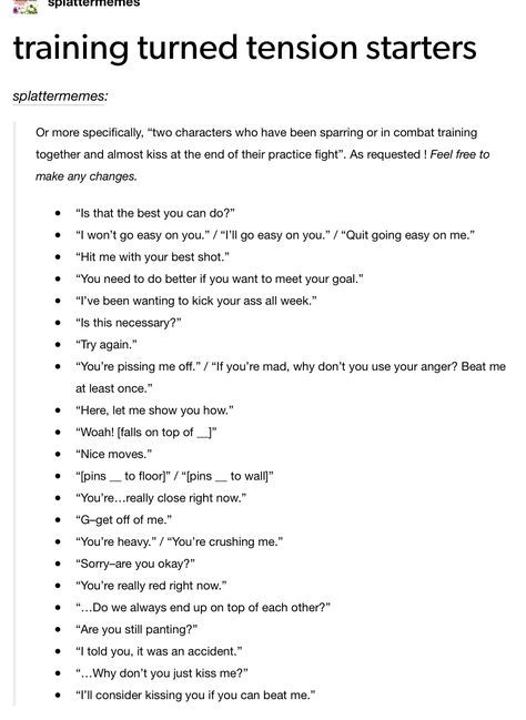 Training Writing Prompts, Writing Prompts Tension, How To Have Characters Meet, Characters First Meeting Prompts, Period Writing Prompts, High School Story Plot Ideas, Other Words For Blushing, Period Prompts, One Shot Ideas Writing