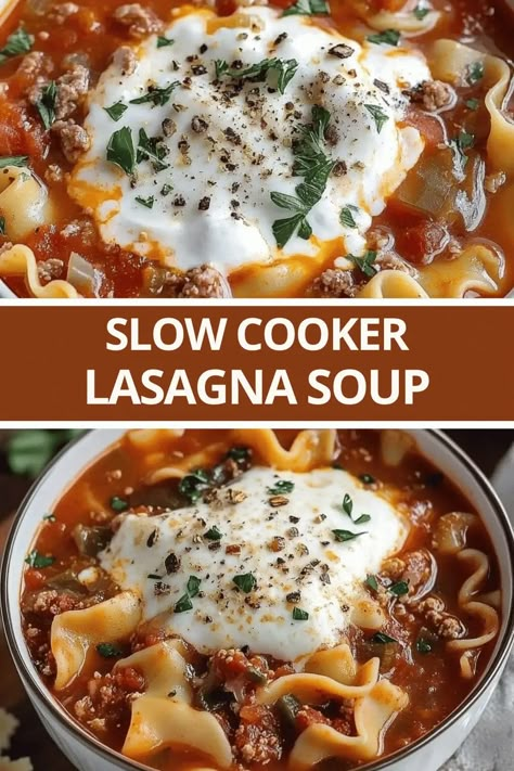 Slow Cooker Lasagna Soup Recipe Lasagne Soup, Lasagna Soup Crockpot, Slow Cooker Lasagna Soup, Easy Lasagna Soup, Lasagna Soup Recipe, Crockpot Lasagna, Slow Cooker Lasagna, Crockpot Dinners, Soup Recipes Slow Cooker