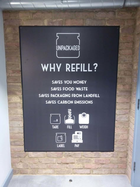 Refillery Store, Refill Store Ideas, Zero Waste Store Design, Sustainable Retail Design, Refill Store Design, Recycled Signage Ideas, Refill Shop, Refill Store, Zero Waste Shop