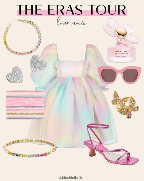 Lover Dress Ideas, Eras Tour Outfits Lover Dress, Lover Dress Taylor Swift, Taylor Swift Lover Dress, Lover Aesthetic Outfits, Rainbow Outfit Aesthetic, Lovers Era Outfits, Lover Outfit Ideas, Lover Outfit Taylor Swift