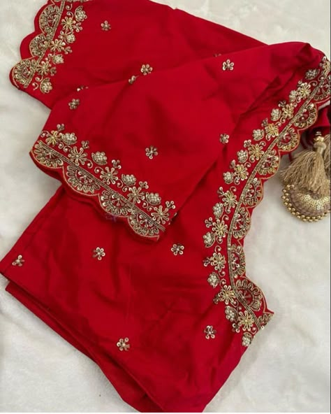 Aarya Work Blouse Designs, Maroon Saree Blouse Combination, Bride Blouse, Zardosi Blouse, Red Blouse Design, Exclusive Blouse Designs, Zardosi Work Blouse, Latest Blouse Neck Designs, Green Blouse Designs