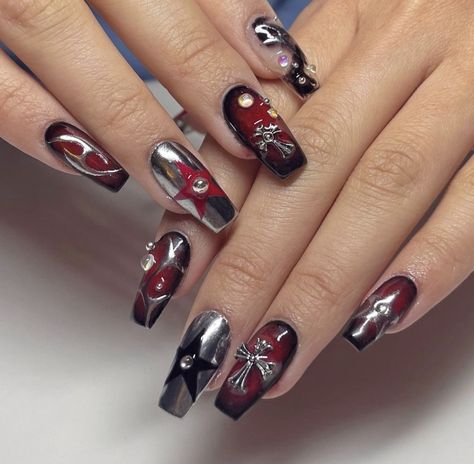 Punk Nails, Formal Nails, Gothic Nails, Beauty Nails Design, Grunge Nails, Y2k Nails, Jelly Nails, Clear Nails, Crystal Nails