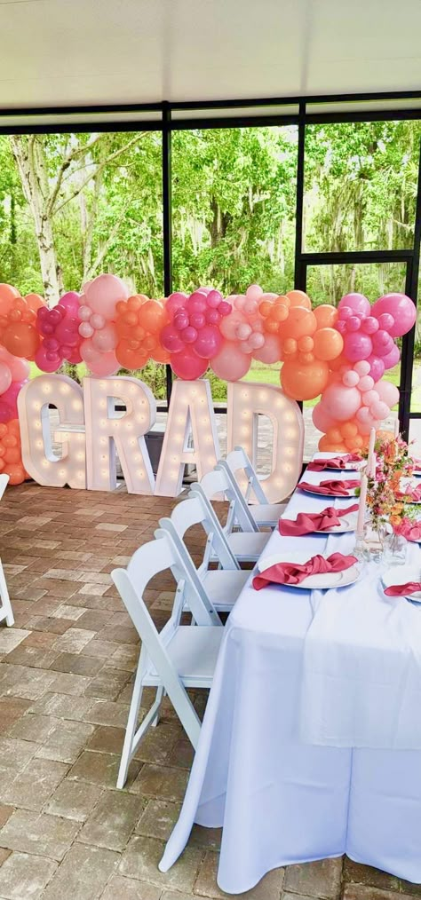 Graduation/End of School Graduation/End of School Party Ideas | Photo 4 of 8 Graduation Party Colors, Grad Party Centerpieces, End Of School Party Ideas, Outdoor Graduation Party, Pink Graduation Party, Girl Graduation Party, Grad Party Inspo, Grad Party Theme, Graduation Party Pictures