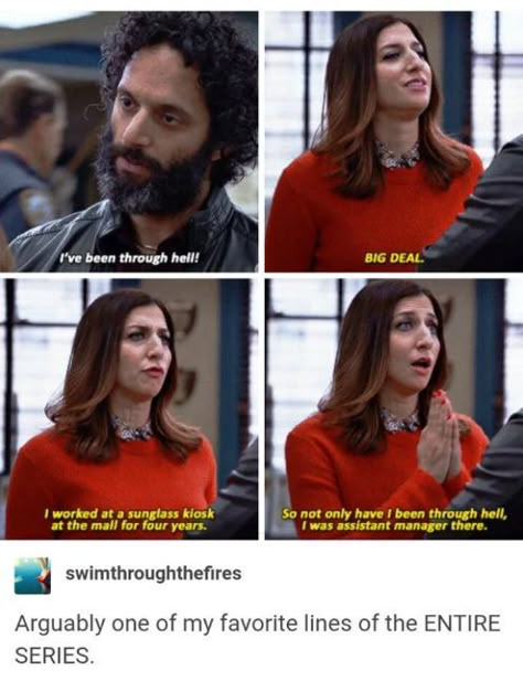 We've all been there: Someone directs a nasty, rude, or just plain irritating comment your way and — with airy poise and a tart t... Brooklyn Nine Nine Funny, Gina Linetti, The Bigbang Theory, Rookie Blue, Brooklyn 9 9, Brooklyn 99, Brooklyn Nine Nine, Laughing So Hard, Film Serie