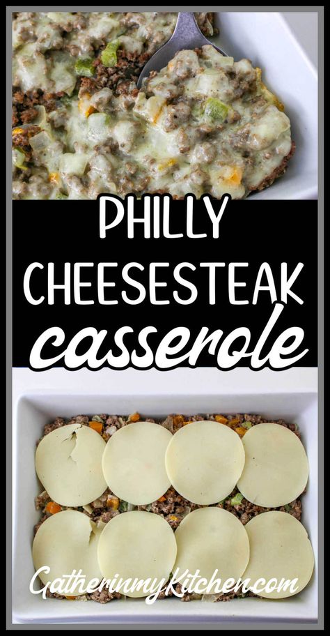 Make Ahead Philly Cheesesteak, Ground Beef Philly Cheese Steak Keto, Crockpot Philly Cheesesteak Casserole, Dinner Ideas With Steakums, Philly Cheesesteak Lasagna Recipe, Philly Casserole Cheesesteak, Deconstructed Philly Cheesesteak, Cheesesteak Casserole Recipes, Cheesesteak With Ground Beef