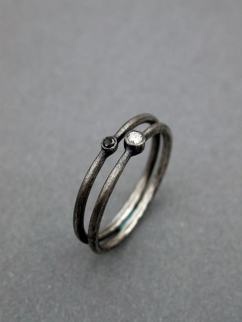 Stackable Wedding Rings, Black Diamond Wedding Ring, Emerald Engagement Ring Set, Black Diamond Wedding Rings, Stackable Rings Wedding, Wedding Simple, Style Reference, Beautiful Wedding Rings, Modern Engagement Rings