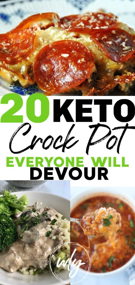 20 keto crock-pot recipes that make for easy dinners! Whether you want low carb slow cooker chicken dinners, BBQ, keto pizza casserole, or keto crockpot soup recipes, your whole family will love these healthy ketogenic meal ideas! Keto Crockpot Soup Recipes, Keto Crockpot Soup, Keto Crock Pot Recipes, Slow Cooker Kip, Bbq Keto, Keto Pizza Casserole, Fathead Dough, Crockpot Soup, Keto Crockpot