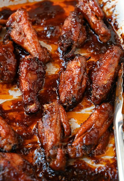 Sticky Wings Recipe Easy, Sweet And Spicy Wing Sauce, Honey Barbecue Chicken Wings, Garlic Chicken Skillet, Honey Bbq Wings Recipe, Firecracker Meatballs, Easy Garlic Chicken, Baked Bbq Chicken Wings, Sweet Chili Wings