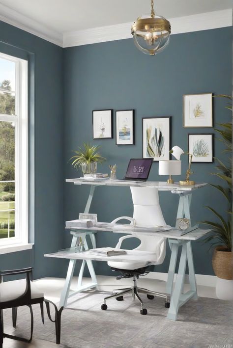 Dive into the soothing palette of Waterscape (SW 6470) for a calming interior design routine. Explore top paint trends for 2024 with a focus on gentle waves and tranquility. #Ad #homedecor #homedesign #trendgirlApartment #Painthome #interiorarchitecture Wall Colors Green Room Colors Bright Room office Colors Apartment Renovation Home office Remodeling Modern Paint Colors 2024 Small Home Office Paint Colors, Calm Home Office, Girly Apartment Ideas, Green Room Colors, Paint Colors 2024, Medical Office Interior, Relaxing Room, Best Wall Colors, Neutral Wall Colors