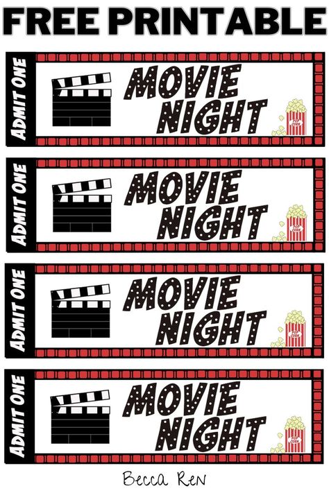 movie night tickets Family Night Gift Basket, Movie Night Ideas Outdoor, Diy Movie Night Ideas, Movie Night Printables, Movie Ticket Template, Movie Theater Party, Movie Night Tickets, Family Movie Night Ideas, Diy Movie Night