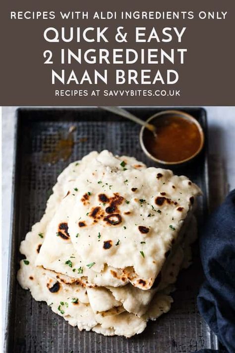 Quick and easy, no yeast, homemade 2 ingredient naan bread. Don't let the simplicity fool you. These naan bread are soft and fluffy and light. Perfect for a quick weeknight. They only take about 10 minutes to make and are perfect for dipping into curries or soups or make the perfect quick and easy pizza base. So easy and so versatile. #easyrecipes #bread #curry 2 Ingredient Naan Bread, Naan Bread No Yeast, 2 Ingredient Naan, Naan Bread Recipe Easy, Easy Pizza Base, Easy Homemade Naan, Savvy Bites, Humble Crumble, Pizza Naan