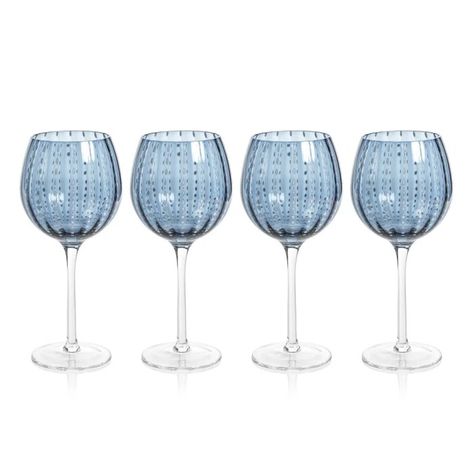 Orren Ellis Derrida 17.28oz. Wine Glass Set | Wayfair Entertainment Closet, Blue Wine Glasses, Drum Coffee Table, Wreath Wall, Curtain Hardware, Wine Glass Set, Coloured Glass, Daily Routines, Kitchen Accents