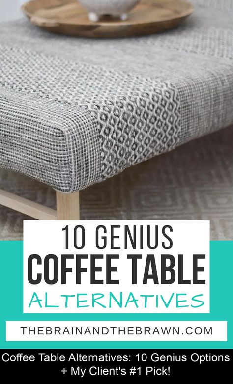 What are 10 recent coffee table alternatives I shared with a client? I'm sharing all 10 here, plus the one my client & I liked best! Makeshift Coffee Table, Unique Large Coffee Table, Alternatives For Coffee Tables, Unique Small Coffee Table, Living Room Without A Coffee Table, Practical Coffee Table, Coffee Table For Eating, Coffee Table Cushion, Listerby Coffee Table Hack