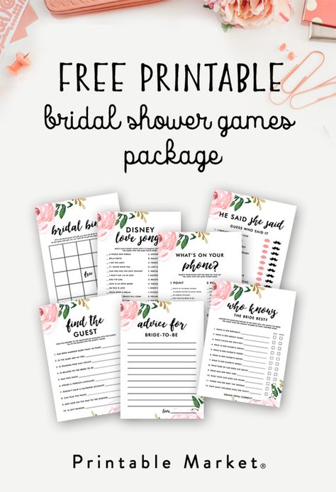 Bridal Shower Games Free Printables, Free Bridal Shower Printables, Free Bridal Shower Games, Bridal Shower Planner, Free Wedding Planner Printables, Free Watercolor Flowers, Bridal Party Games, Bride Game, Wedding Planner Binder