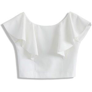 White Tops For Girls, White Ruffle Shirt, Crop Tops Shirts, Frilly Top, Boat Neck Shirt, White Ruffle Top, Boat Neck Top, Shirts Crop, Flounce Top