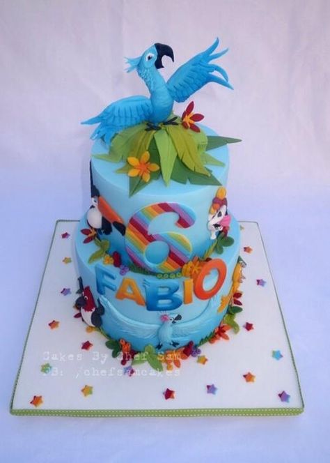 Rio cake - Cake by chefsam Rio Cake, Rio Birthday Parties, Rainbow Layer Cake, Rio Party, Colourful Cake, Rainbow Layer Cakes, Blue Birthday Cakes, Baby First Birthday Cake, Bird Cakes