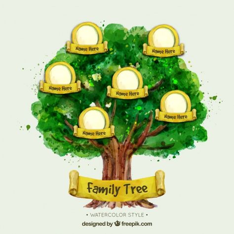 Watercolor family tree with yellow elements Free Vector Family Tree Icon, Family Tree Layout, Family Tree Forms, Family Tree Images, Weather For Kids, Watercolor Family, Family Tree Designs, Family Worksheet, Vintage Scrapbook Paper