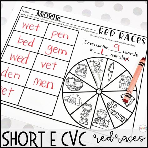 Short Vowel e Phonics Activities and Games word races spelling game 1st grade Sound Segmentation, Short E Sound, Short E Words, Phonics Readers, Partner Games, Spelling Games, Spelling Rules, Spelling Patterns, Independent Activities