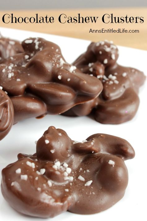 Chocolate Cashew Clusters. Homemade candy does not get any easier than this Chocolate Cashew Clusters recipe! These chocolate cashew clusters are tasty, fast, and simple to make. Surprise your family with these delicious candy delights tonight! Cashew Clusters Recipe, Cashew Clusters, Clusters Recipe, Chocolate Cashew, Cashew Recipes, Chocolate Candy Recipes, Homemade Candy, Homemade Sweets, Candy Recipes Homemade